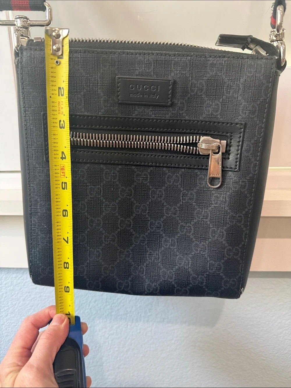 Gucci Black GG Supreme Crossbody with Red-Blue Web Strap